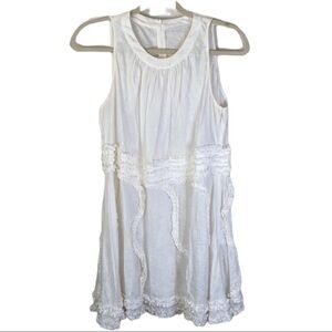 Ann Fontaine Maryvonne Linen Cream Ivory Bone Ruffle Mini Dress